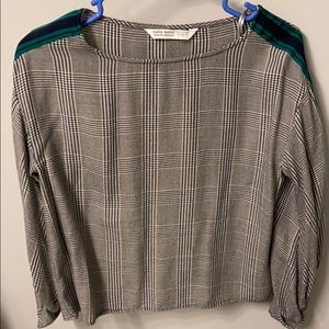 Zara Basics top with green stripe down sleeve